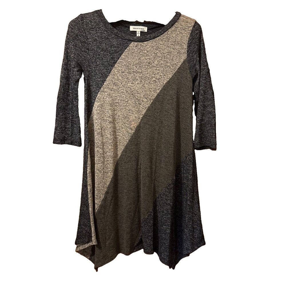 Women’s Monteau Los Angeles Colorblock Sharkbite Tunic Dress Grey Green Size S